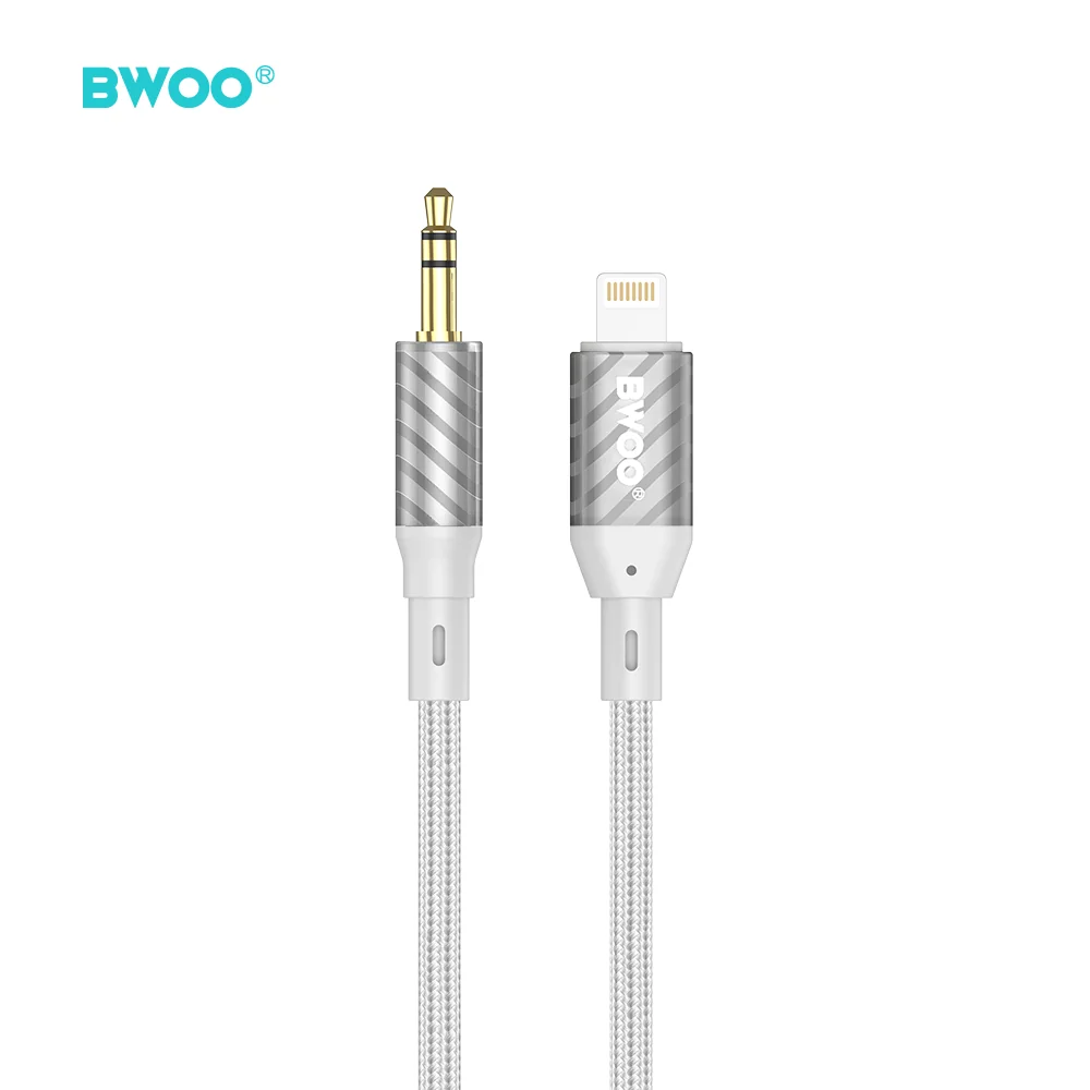 Аудио кабел BWOO AUX073, Lightning към 3.5mm Mini-Jack, 1.0 метър, Сив