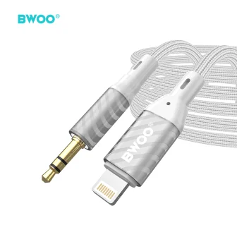 Аудио кабел BWOO AUX073, Lightning към 3.5mm Mini-Jack, 1.0 метър, Сив