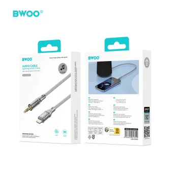 Аудио кабел BWOO AUX073, Lightning към 3.5mm Mini-Jack, 1.0 метър, Сив