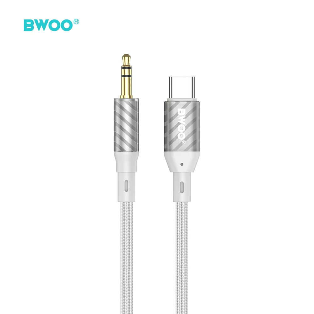 Аудио кабел BWOO AUX074, USB-C към 3.5mm Mini-Jack, 1.0 метър, Сив