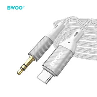Аудио кабел BWOO AUX074, USB-C към 3.5mm Mini-Jack, 1.0 метър, Сив