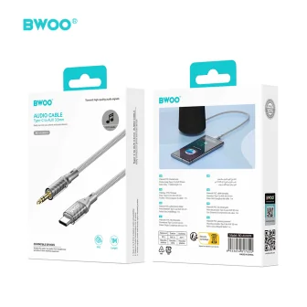 Аудио кабел BWOO AUX074, USB-C към 3.5mm Mini-Jack, 1.0 метър, Сив