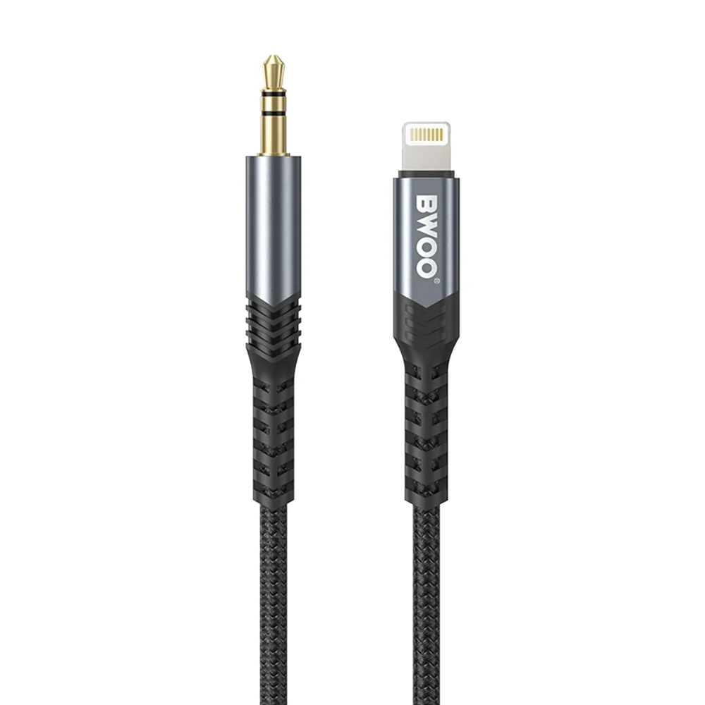 Аудио кабел BWOO BO-AUX068, Lightning към 3.5mm Mini-Jack, 1.20 метра, Черен