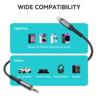 Аудио кабел BWOO BO-AUX068, Lightning към 3.5mm Mini-Jack, 1.20 метра, Черен