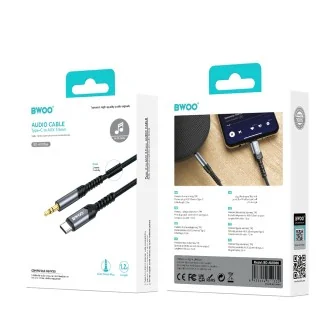 Аудио кабел BWOO BO-AUX066, USB-C към 3.5mm Mini-Jack, 1.20 метра, Черен