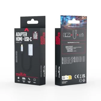 Адаптер Maxlife MXHC-01 HDMI към USB-C, 4K 60Hz, Алуминиев, Черен