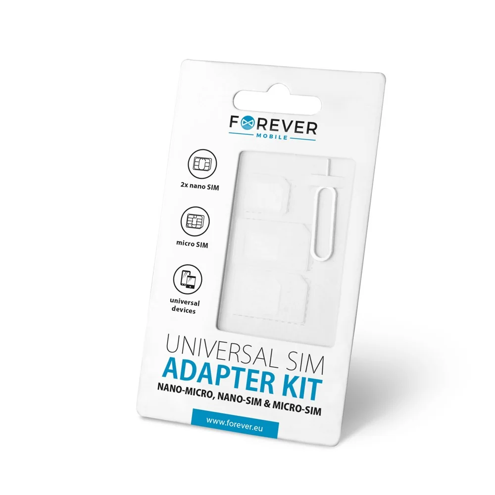 Комплект универсални адаптери за SIM карти Forever, 3 броя, Бял