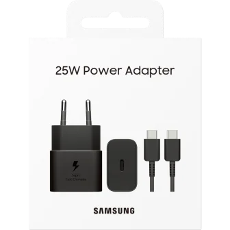 Оригинално бързо зарядно Samsung 25W GaN, Super Fast Charge, USB-C кабел 1m (EP-T2510XBEGEU), Черен