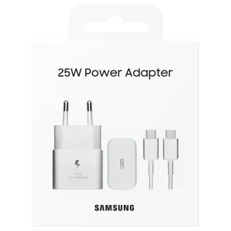 Оригинално бързо зарядно Samsung 25W GaN, Super Fast Charge, USB-C кабел 1m (EP-T2510XWEGEU), Бял