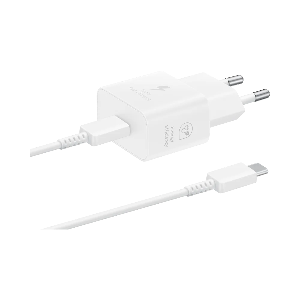 Оригинално бързо зарядно Samsung 25W GaN, Super Fast Charge, USB-C кабел 1m (EP-T2510XWEGEU), Бял Оригинално бързо зарядно Samsung 25W GaN, Super Fast Charge, USB-C кабел 1m (EP-T2510XWEGEU), Бял