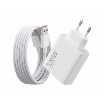 Оригинално бързо зарядно Xiaomi MDY-15-EX 120W 6A Combo, USB-C кабел, Бял