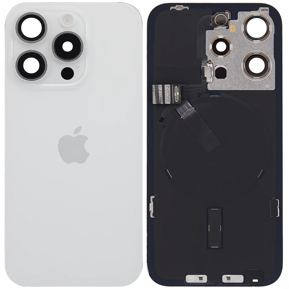 Оригинален заден капак за iPhone 15 Pro / Оборудван / PN: 661-36833 / Grade A (Pulled) - White Titanium (Бял Титан)