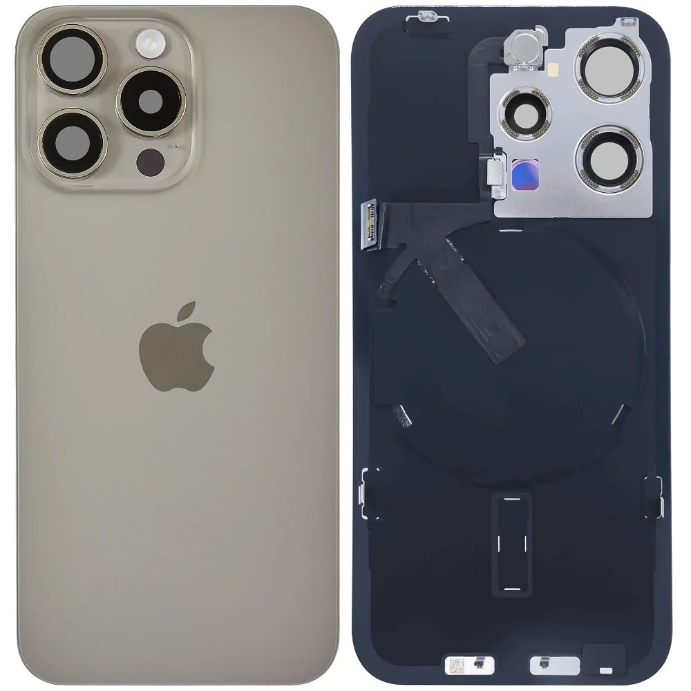 Оригинален заден капак за iPhone 15 Pro / Оборудван / PN: 661-36834 / Grade A (Pulled) - Natural Titanium (Натурален Титан)